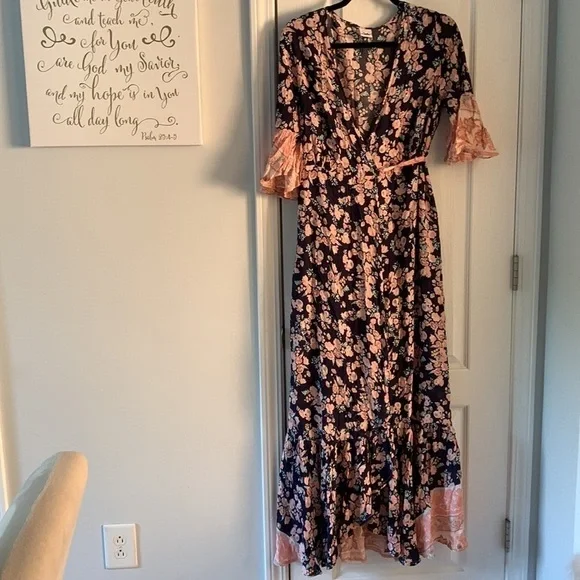 Selfie Leslie Floral Wrap Dress large maxi bohemian ruffle size L cottagecore - Picture 12 of 16